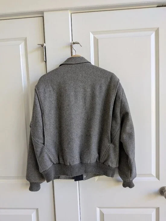 Vintage Hunt Club Wool Jacket Men M Gray Collared Bomber Jacket Made in USA - Picture 3 of 16